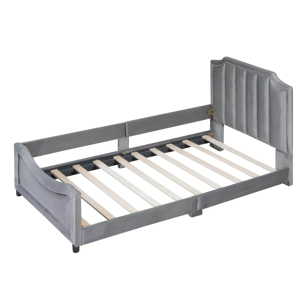 Upholstered Daybed With Classic Stripe Shaped Headboard | 2 Pieces | Pine Wood | Bedroom