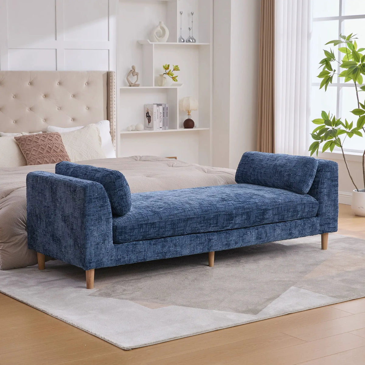End Of Bed Bench | Upholstered With Armrests | Trapezoid Chaise Design | Kiln-Dried Solid Wood