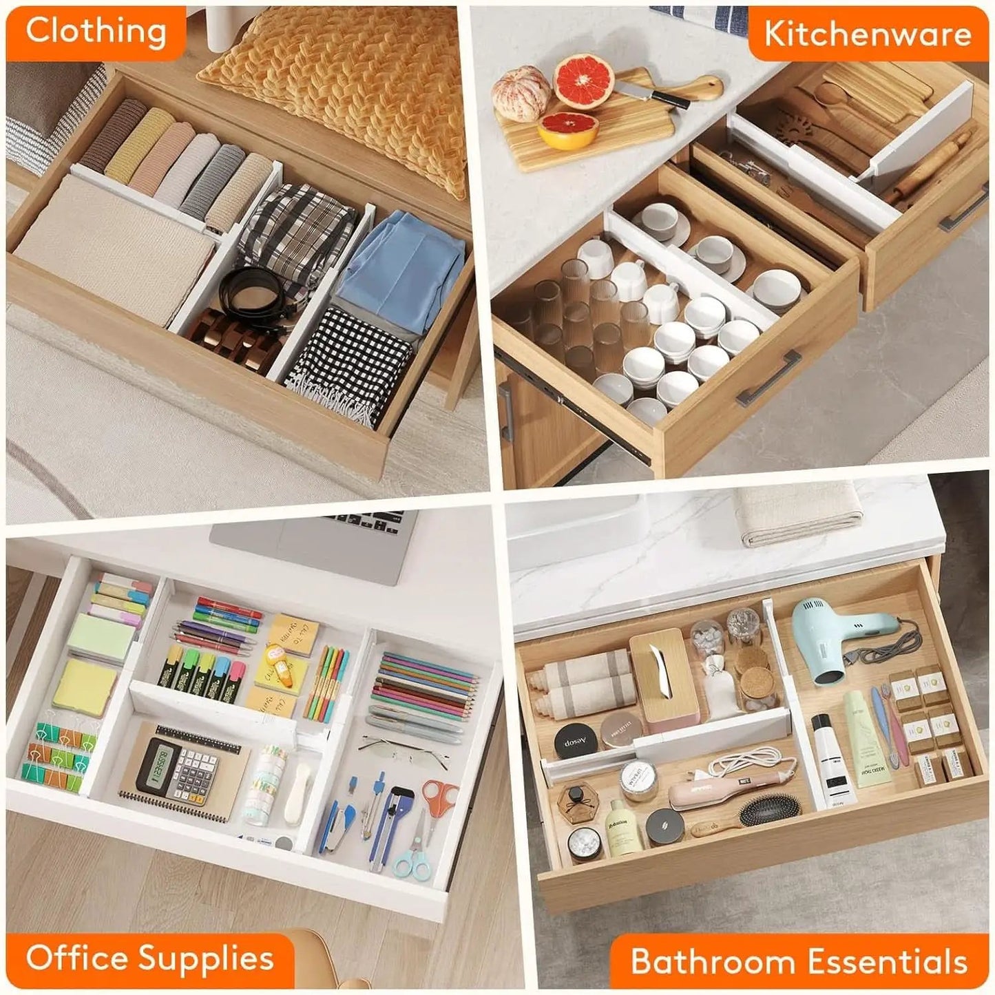 Drawer Dividers 4 In High 11-17 Adjustable White 8 Pack from PriceLows™