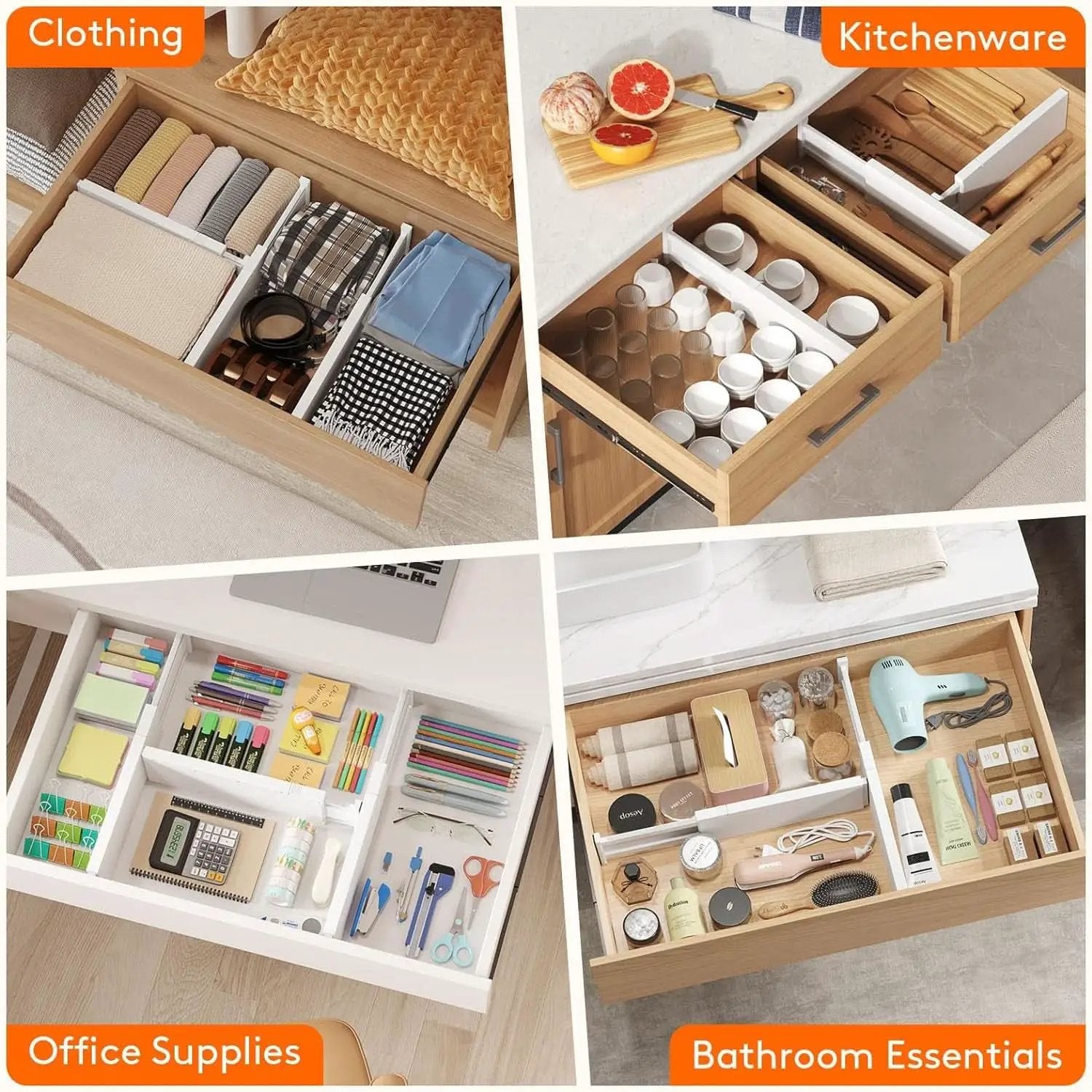 Drawer Dividers 4 In High 11-17 Adjustable White 8 Pack from PriceLows™