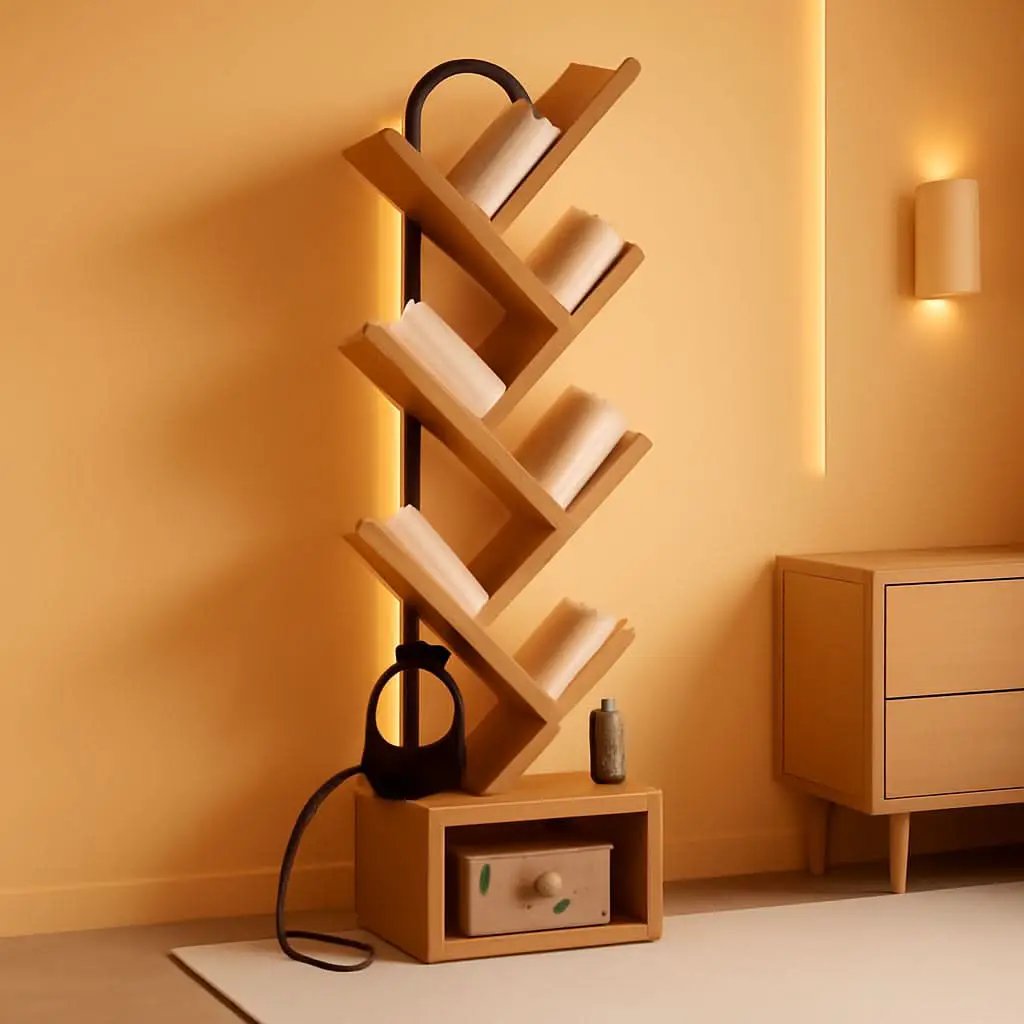 Six Tier Tree Bookshelf With LED Lights Narrow Floorstanding from PriceLows™