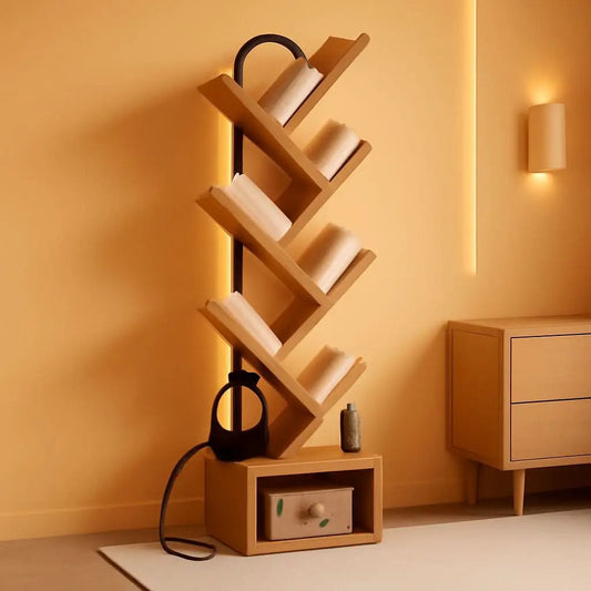 Six Tier Tree Bookshelf With LED Lights Narrow Floorstanding from PriceLows™