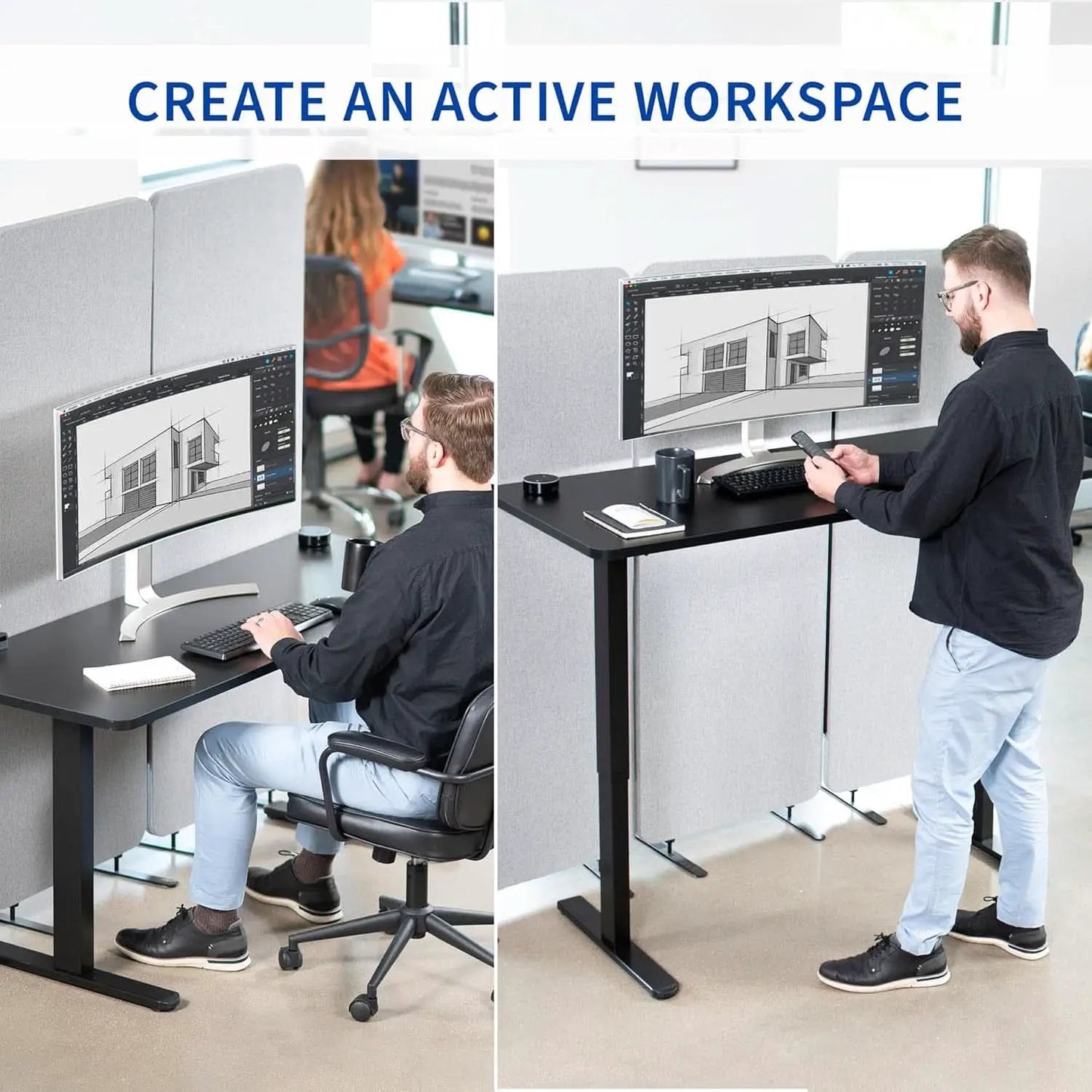60 Inch Electric Height Adjustable Standing Desk Black from PriceLows™