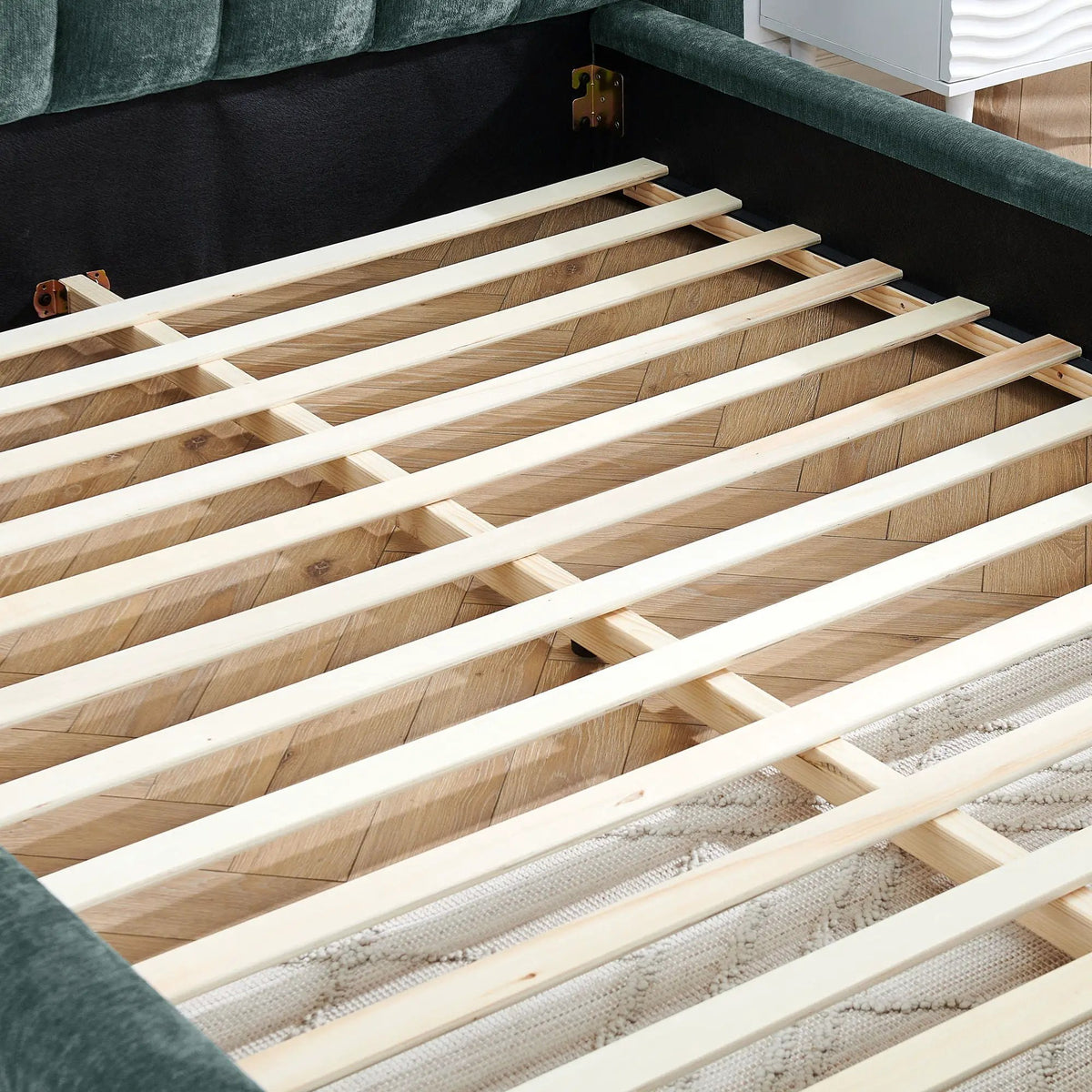 Modern Upholstered Bed Frame | Queen Size | Thick Fabric Upholstery | Grounded Headboard Design