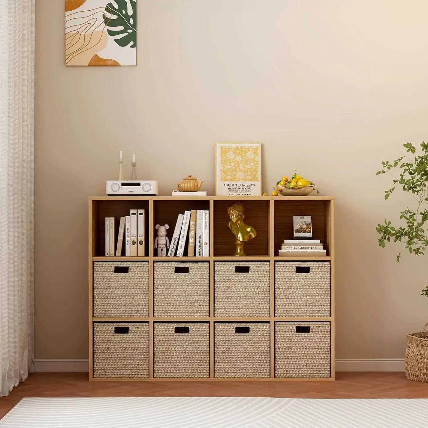 Oak 12-Cube Storage Shelf Bookcase 3-Tier Floor Standing from PriceLows™
