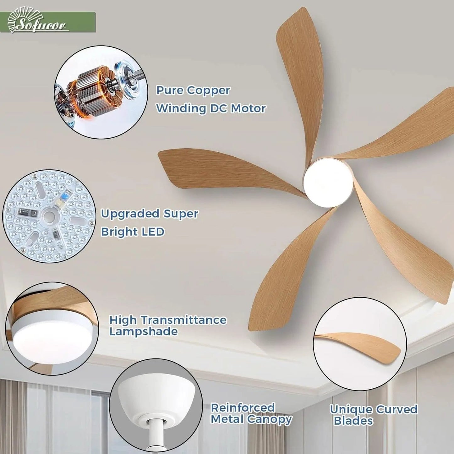 52 Inch Outdoor Ceiling Fan With Dimmable LED Light Remote from PriceLows™