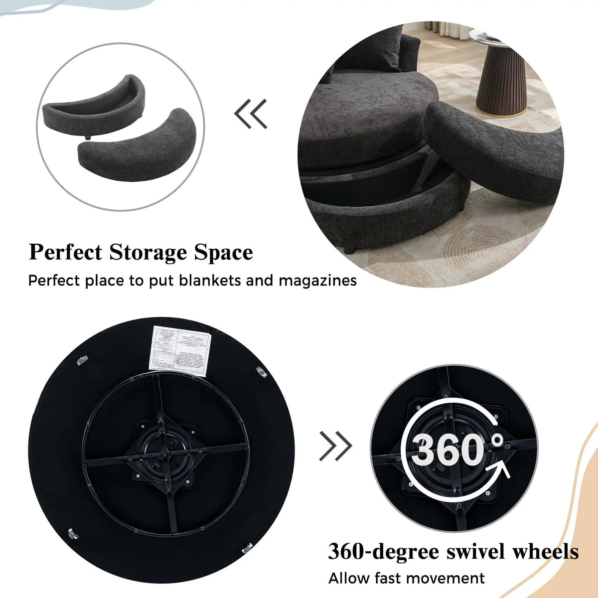 Swivel Accent Chair | 360 Degree Rotation | Ergonomic Padded Seat | Round Frame