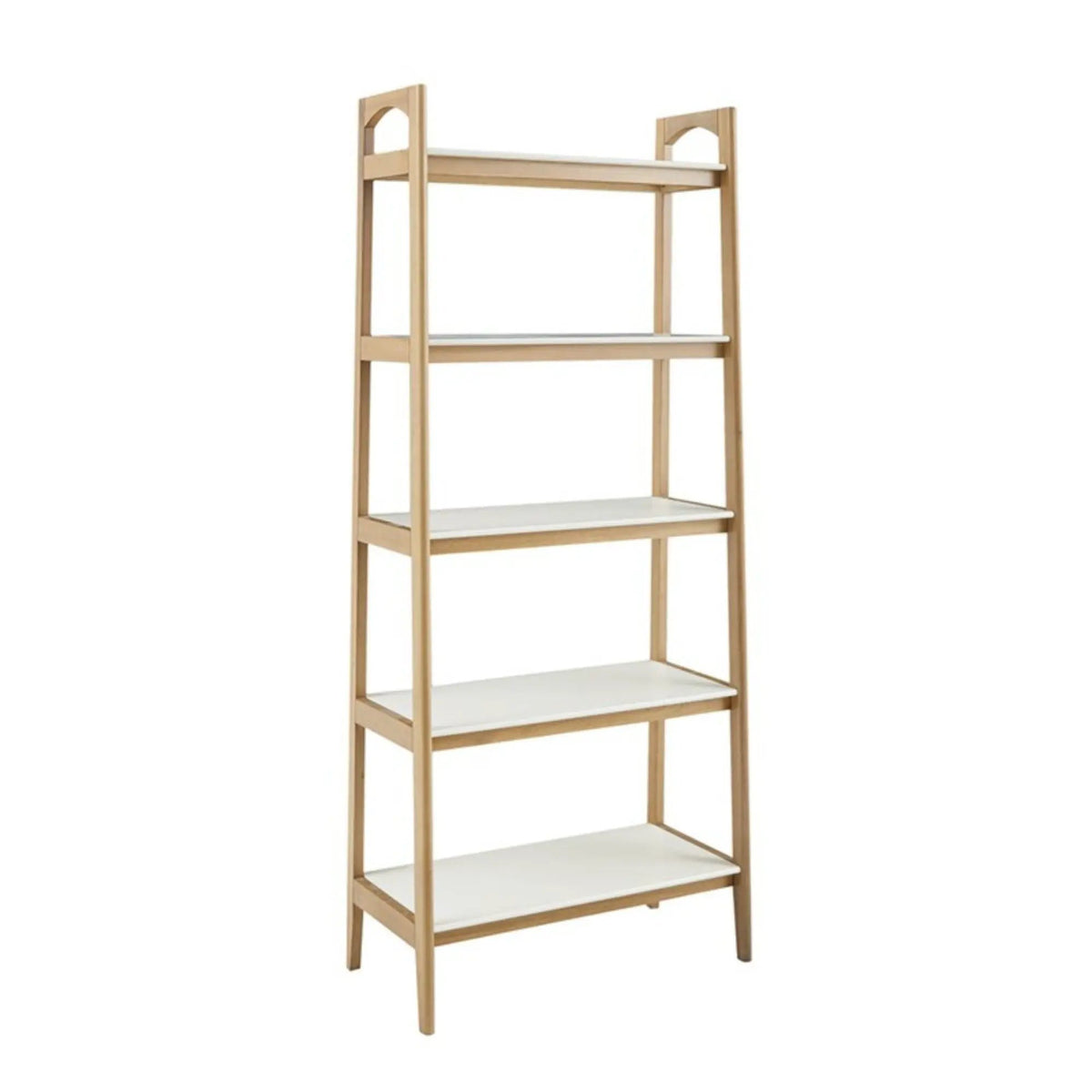Parker Ladder Bookcase | 5 Shelves | Off White And Natural | Mid-Century Design