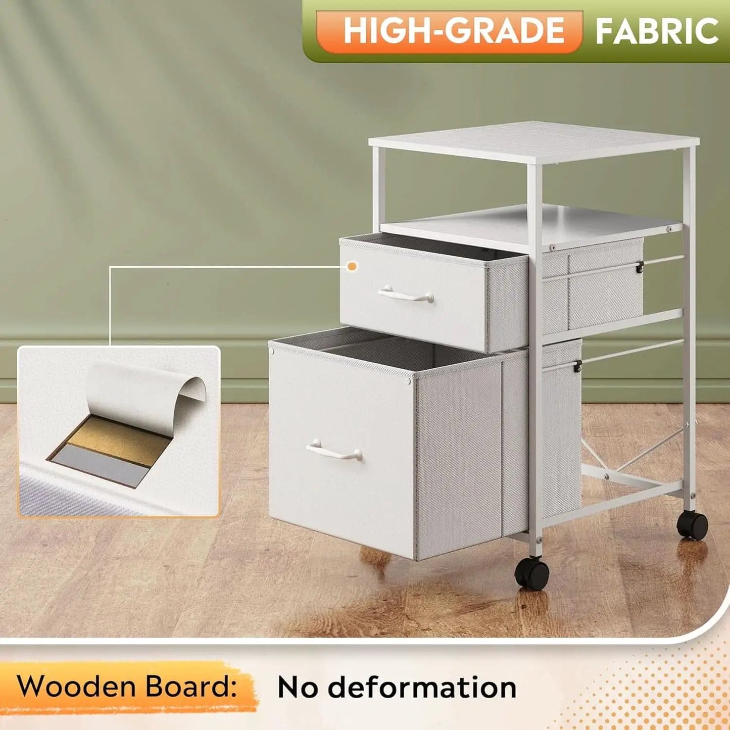 2 Drawer Fabric Vertical Filing Cabinet With Rolling Printer Stand For Home Office White from PriceLows™