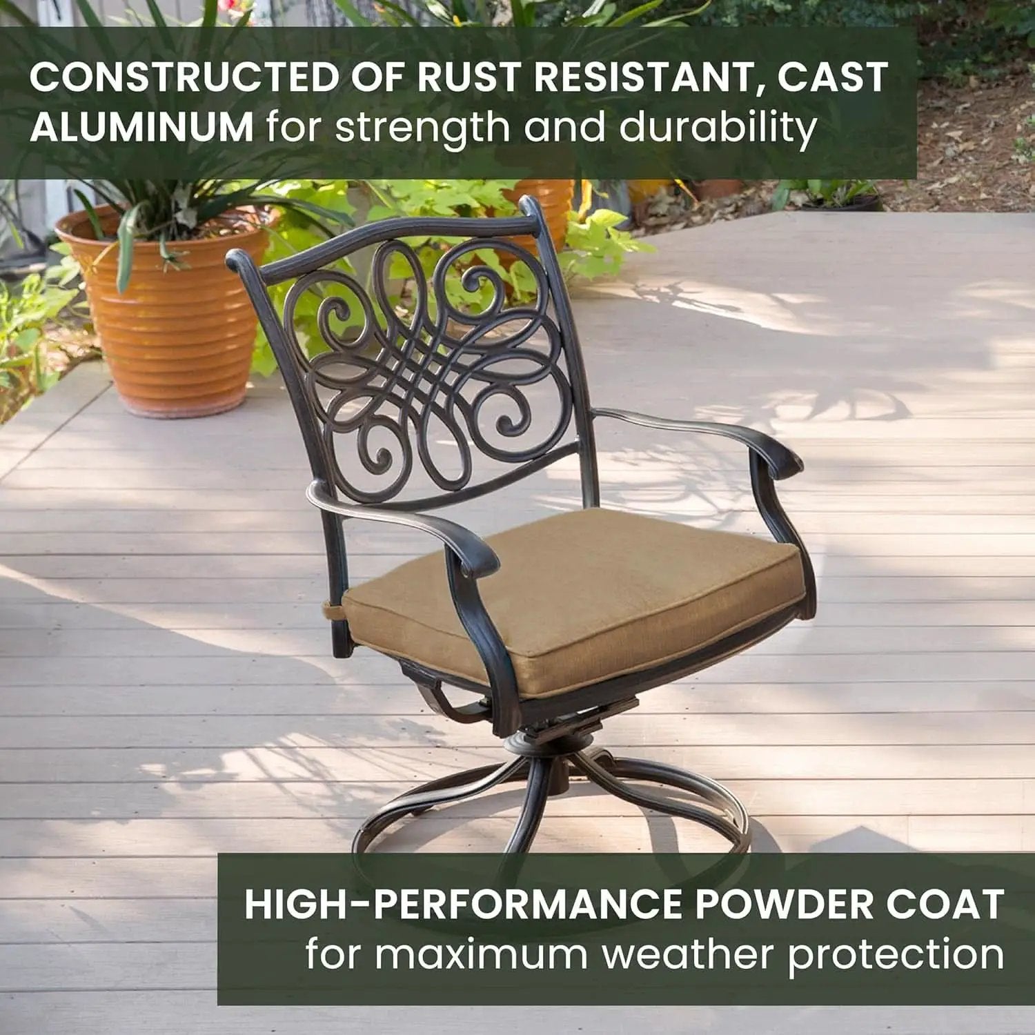 7 Piece Patio Dining Set 6 Swivel Chairs Tan Cushions 38x72 from PriceLows™