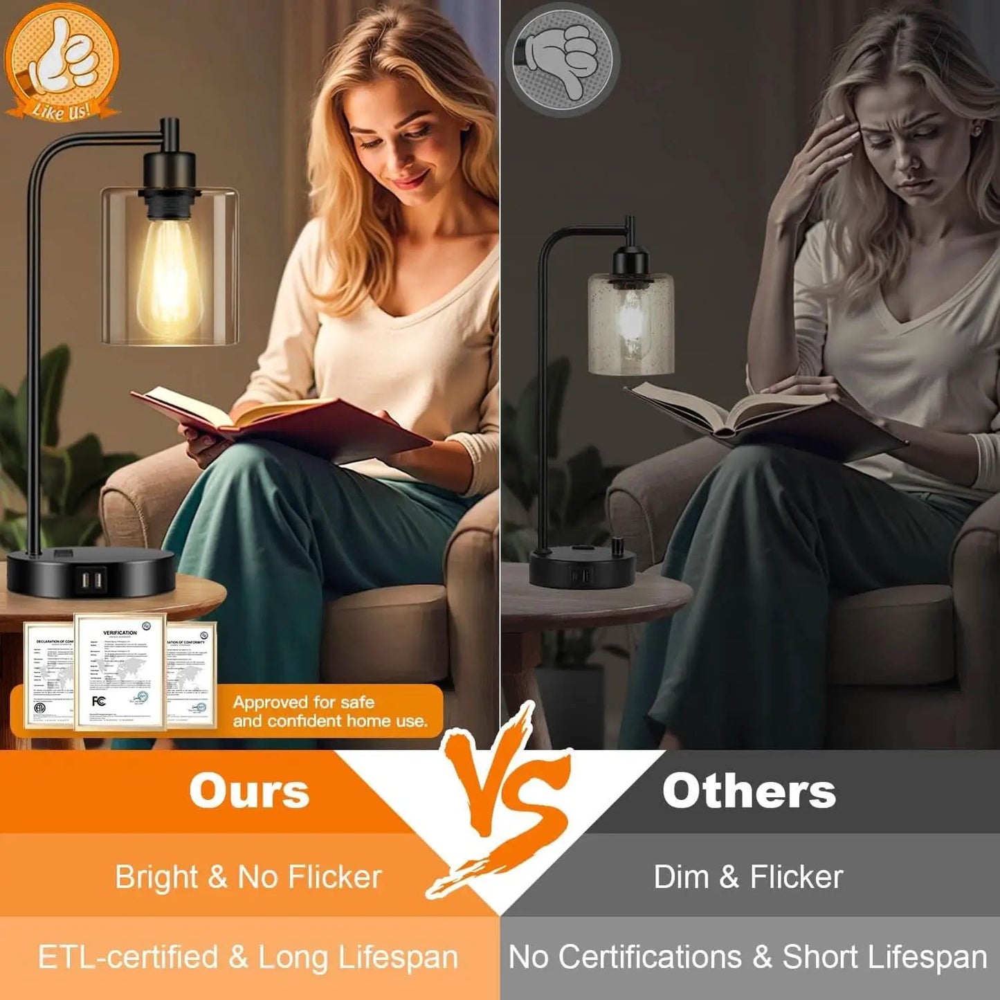 Black Industrial Touch Control Table Lamps With USB Ports from PriceLows™