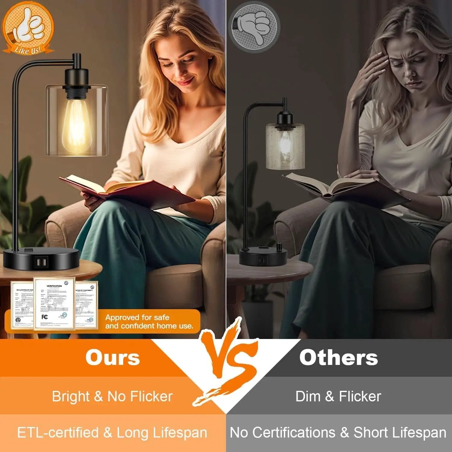 Black Industrial Touch Control Table Lamps With USB Ports from PriceLows™