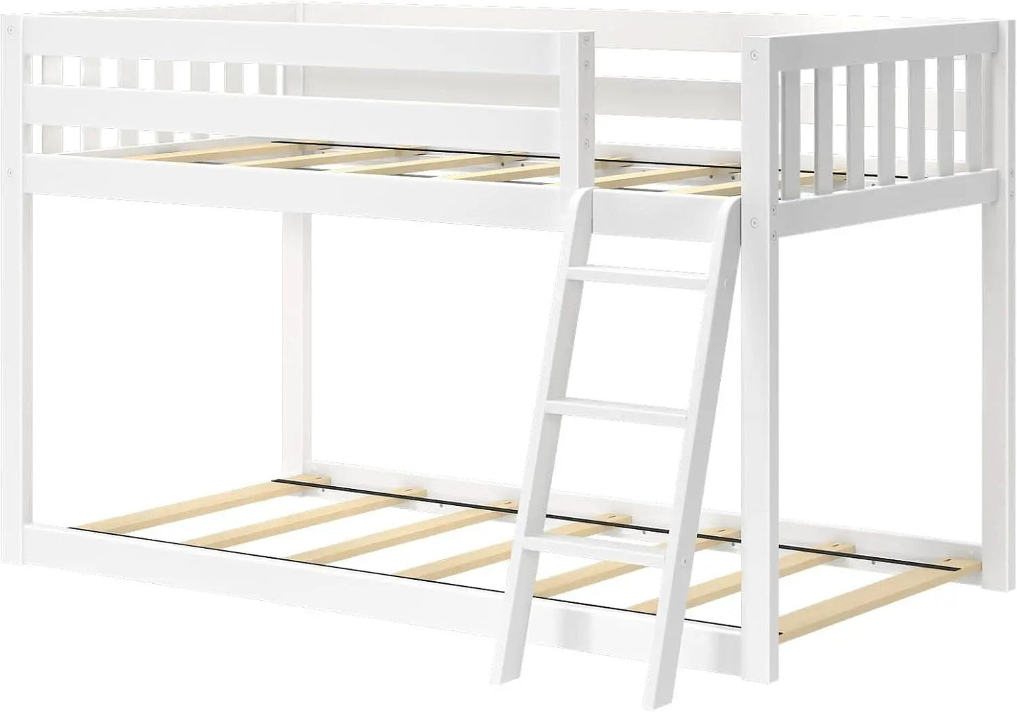 White Twin Low Bunk Bed Solid Wood Frame For Kids Safe from PriceLows™