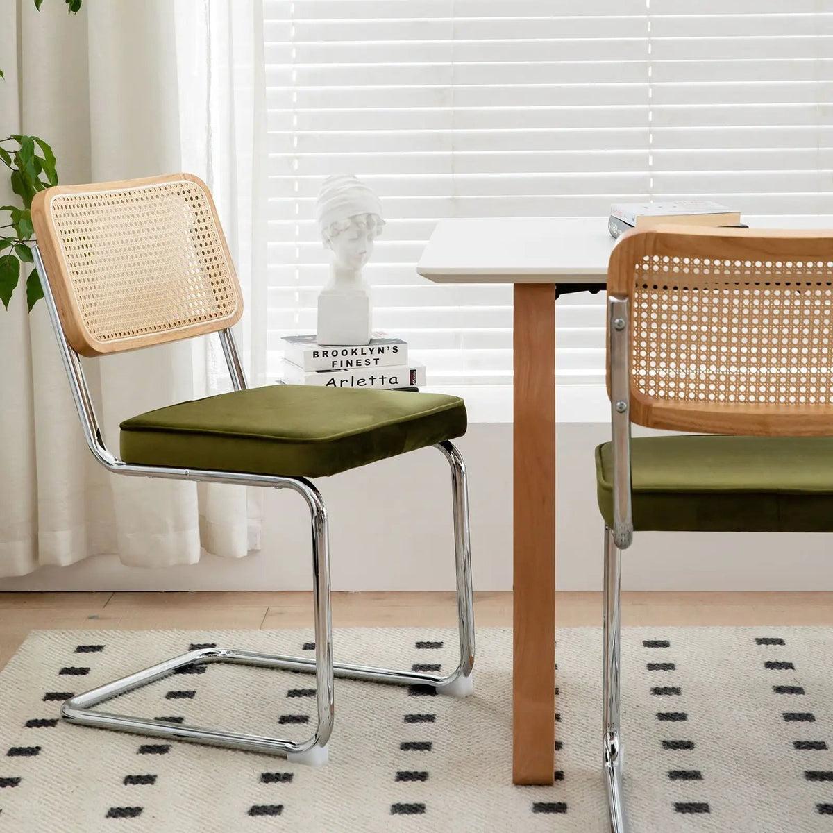 Rattan Dining Chairs | Set Of 2 | Painted Legs | Cantilever Mid-Century Style