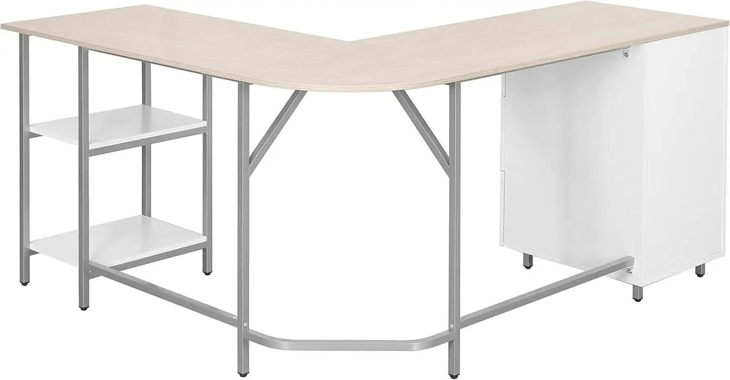 L Shaped Desk Two Toned With Drawers And Open Shelf Home Office from PriceLows™