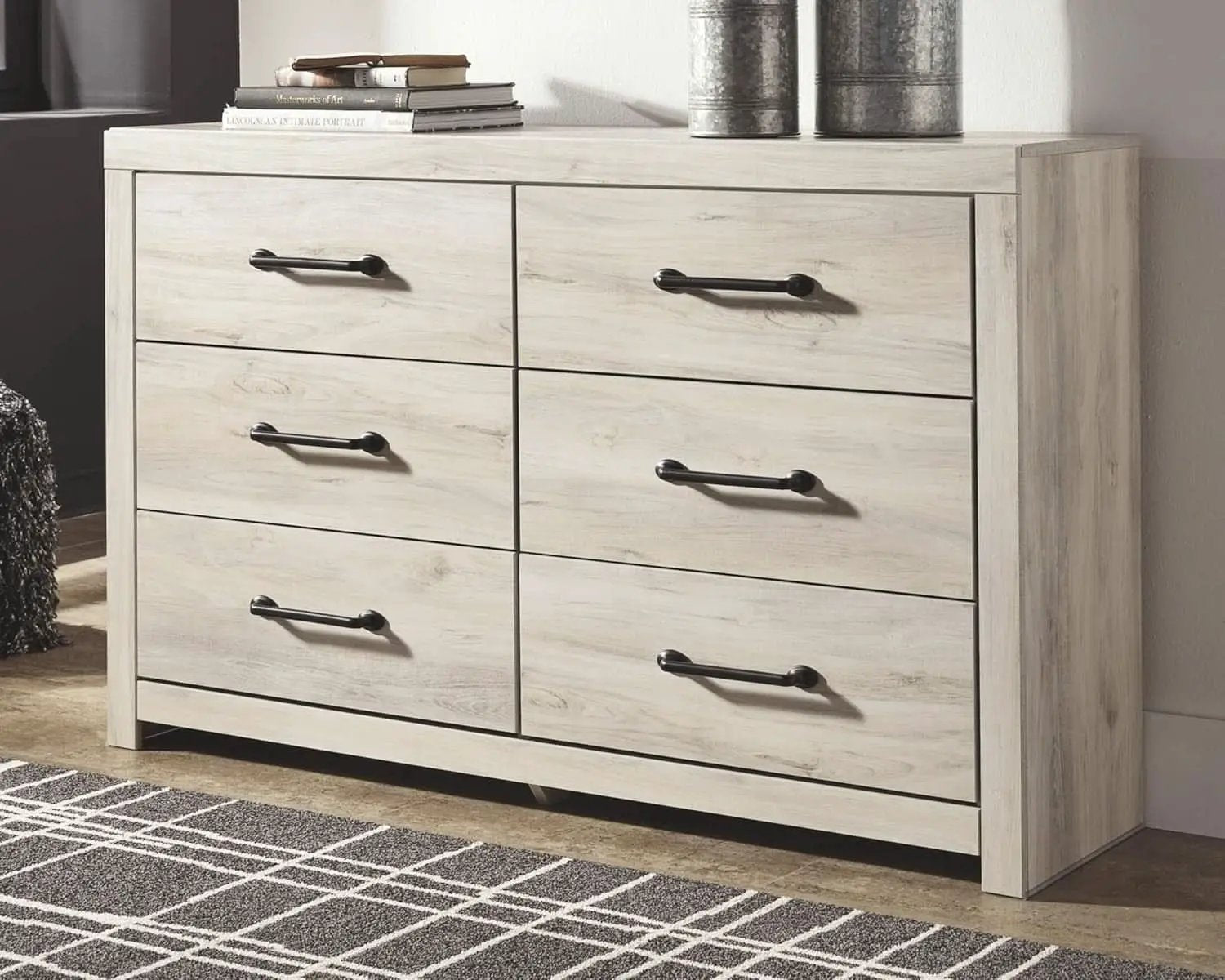 Cambeck Farmhouse Industrial 6 Drawer Dresser Whitewash from PriceLows™