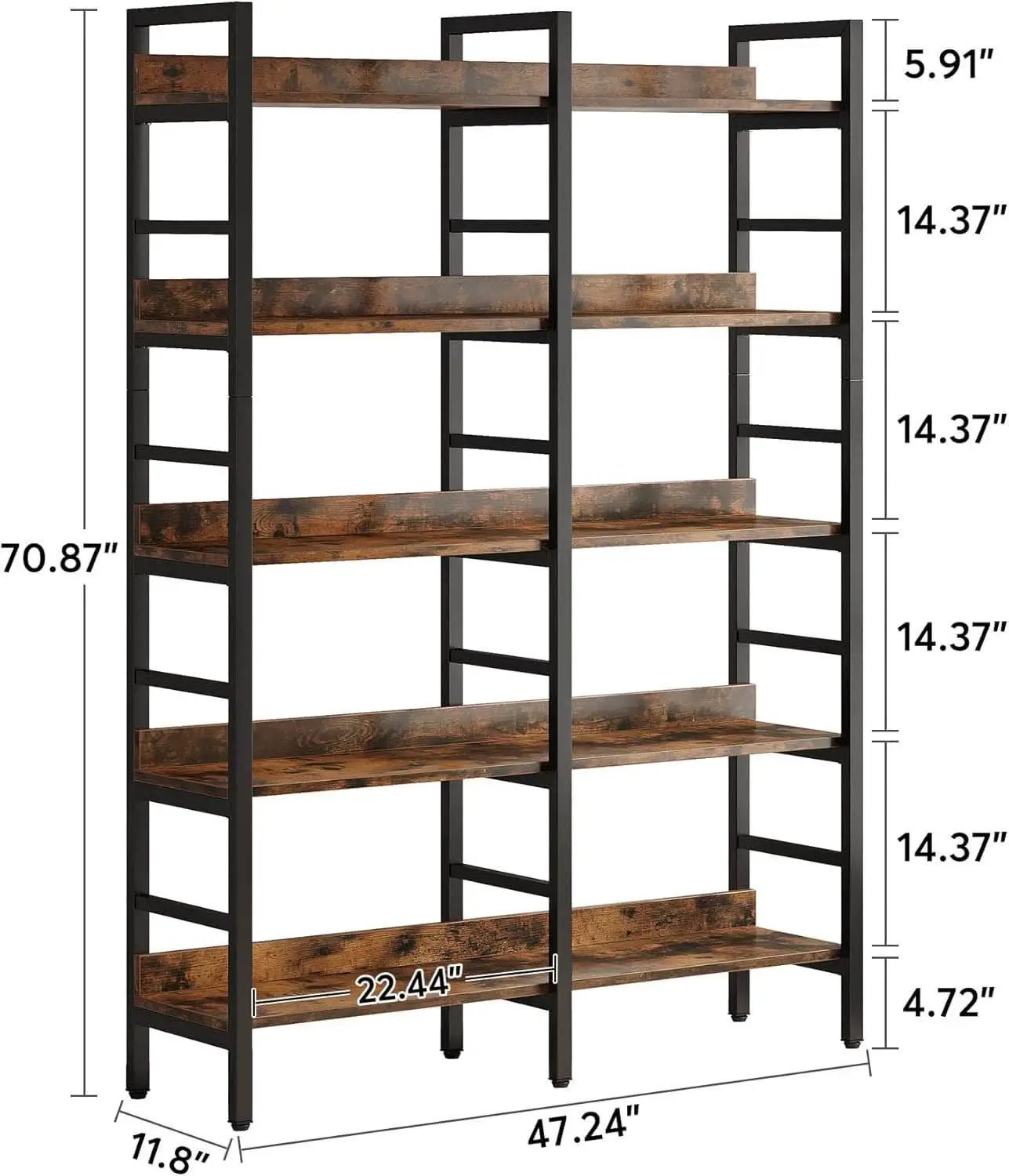 Rustic Brown 5 Tier Etagere Bookcase 71 In High 47 In Wide from PriceLows™