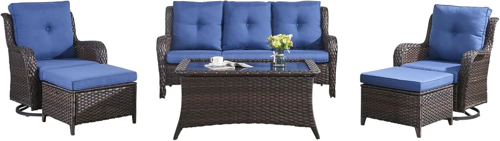 6 Piece Outdoor Patio Furniture Set With Swivel Chairs from PriceLows™