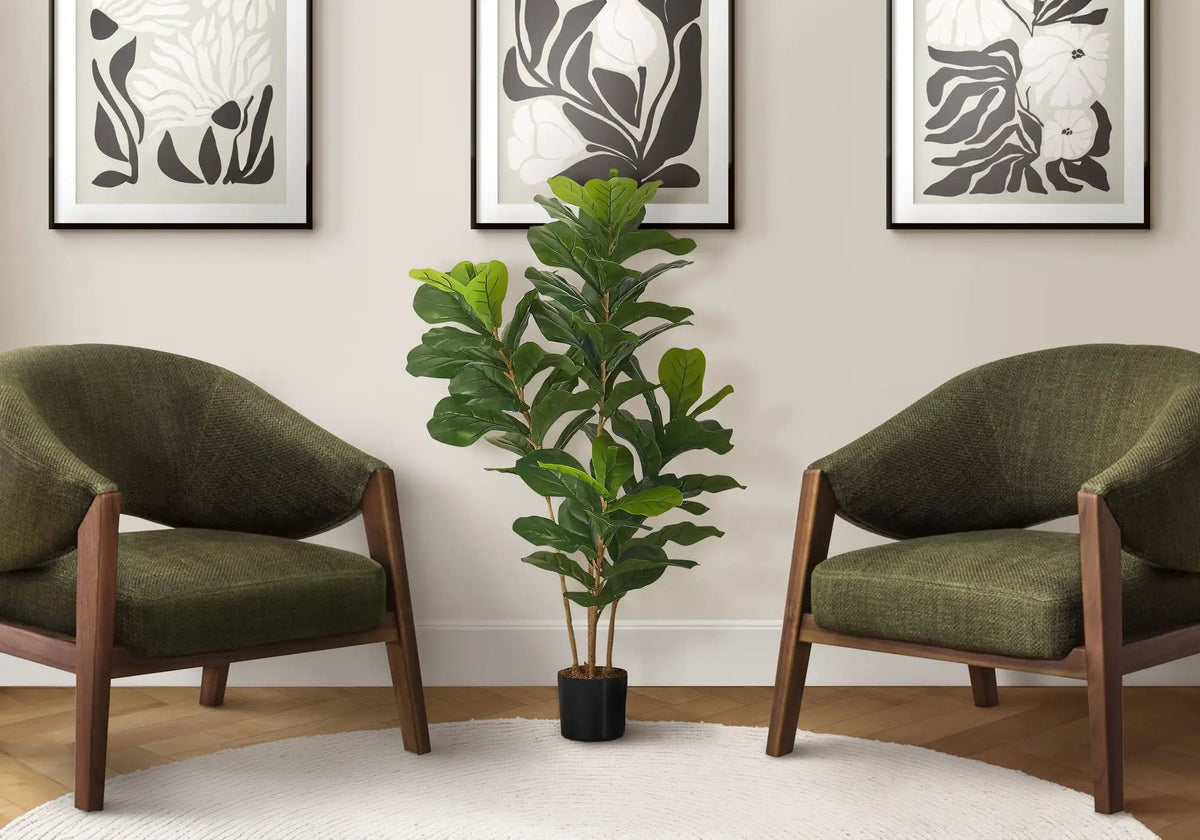 41 Inch Artificial Fiddle Tree | 70 Real Touch Leaves | Indoor Faux Floor Plant | Potted