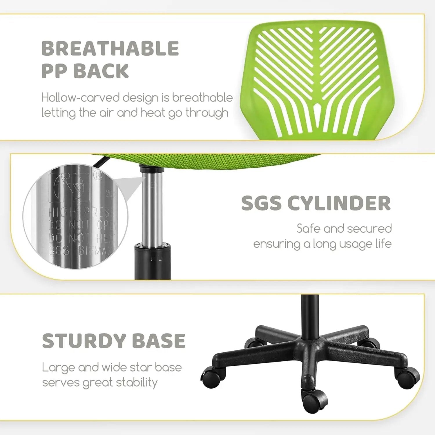 Kids Desk Chair Green Swivel Task Chair With Lumbar Support from PriceLows™
