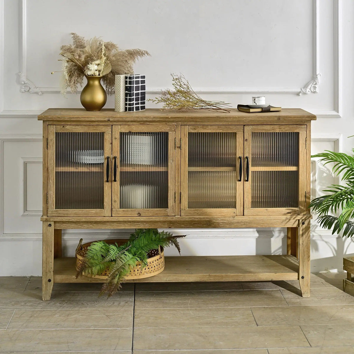 Rectangle Accent Sideboard Cabinet With Storage Shelf, Cabinet For Kitchen Natural | 59.06 x 14.17 x 39.37 in | Wood | Dining Room