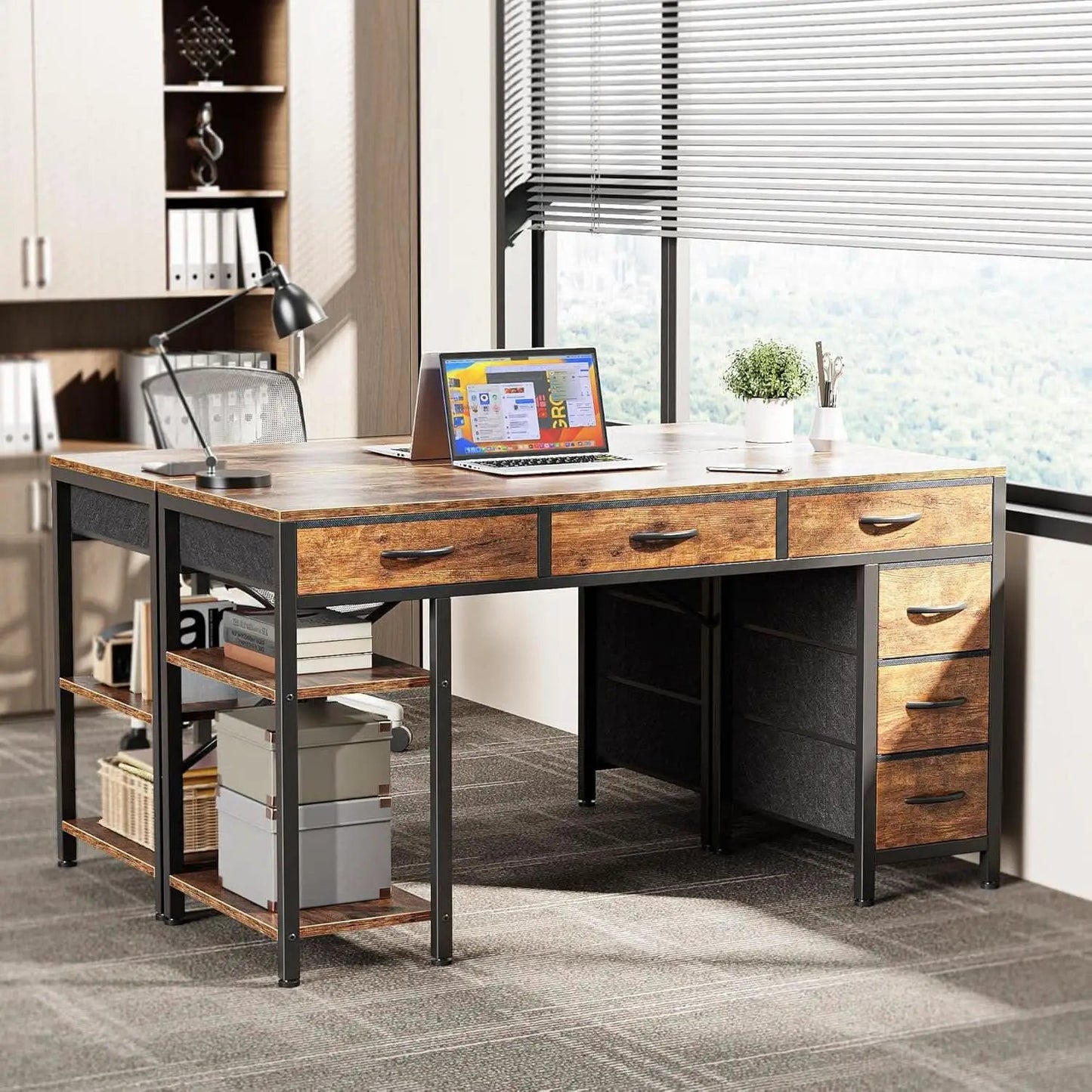 Rustic Brown 47 Inches Corner Desk Storage Solutions from PriceLows™