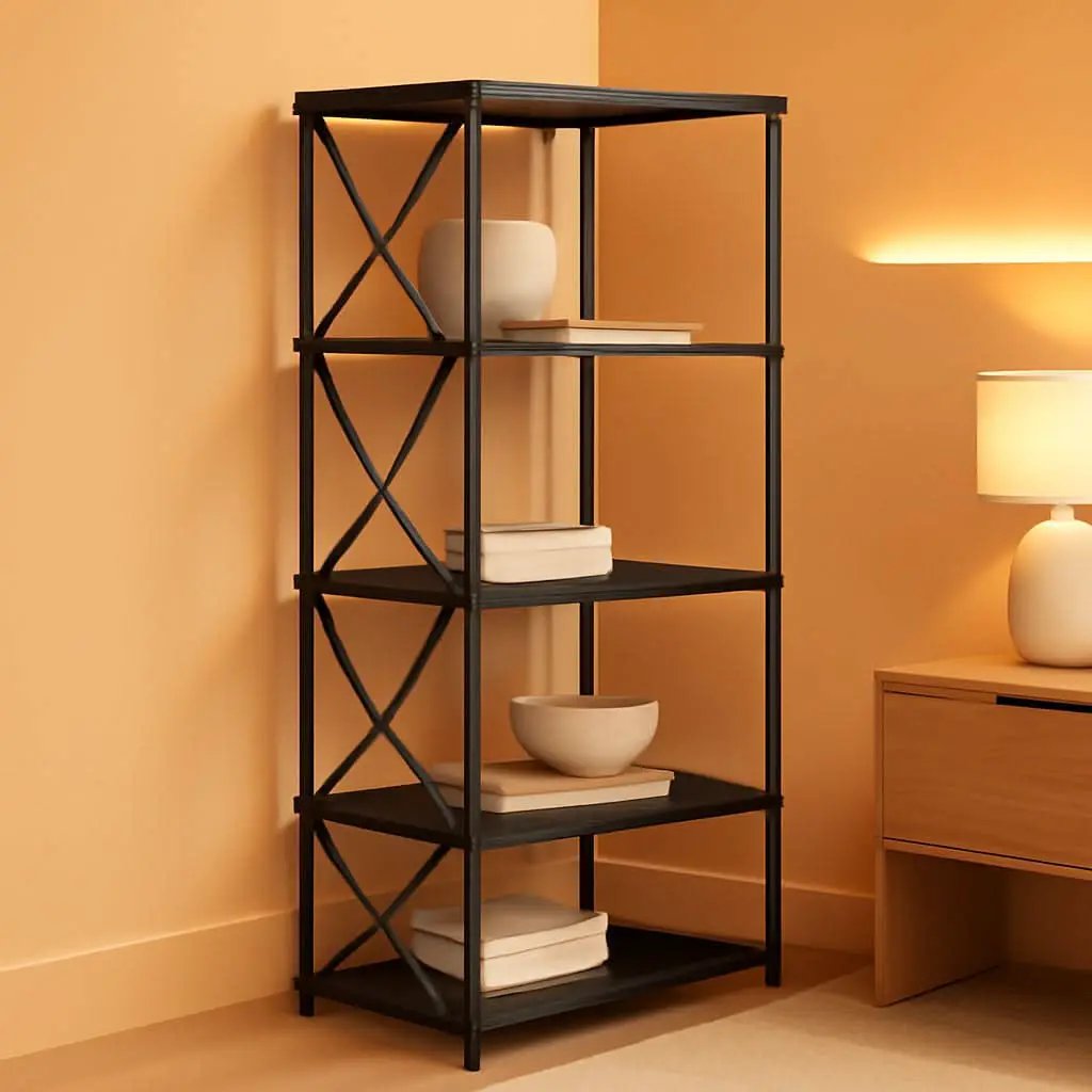 Corner Bookshelf 5 Tier L Shaped Industrial Open Display Shelf Black from PriceLows™