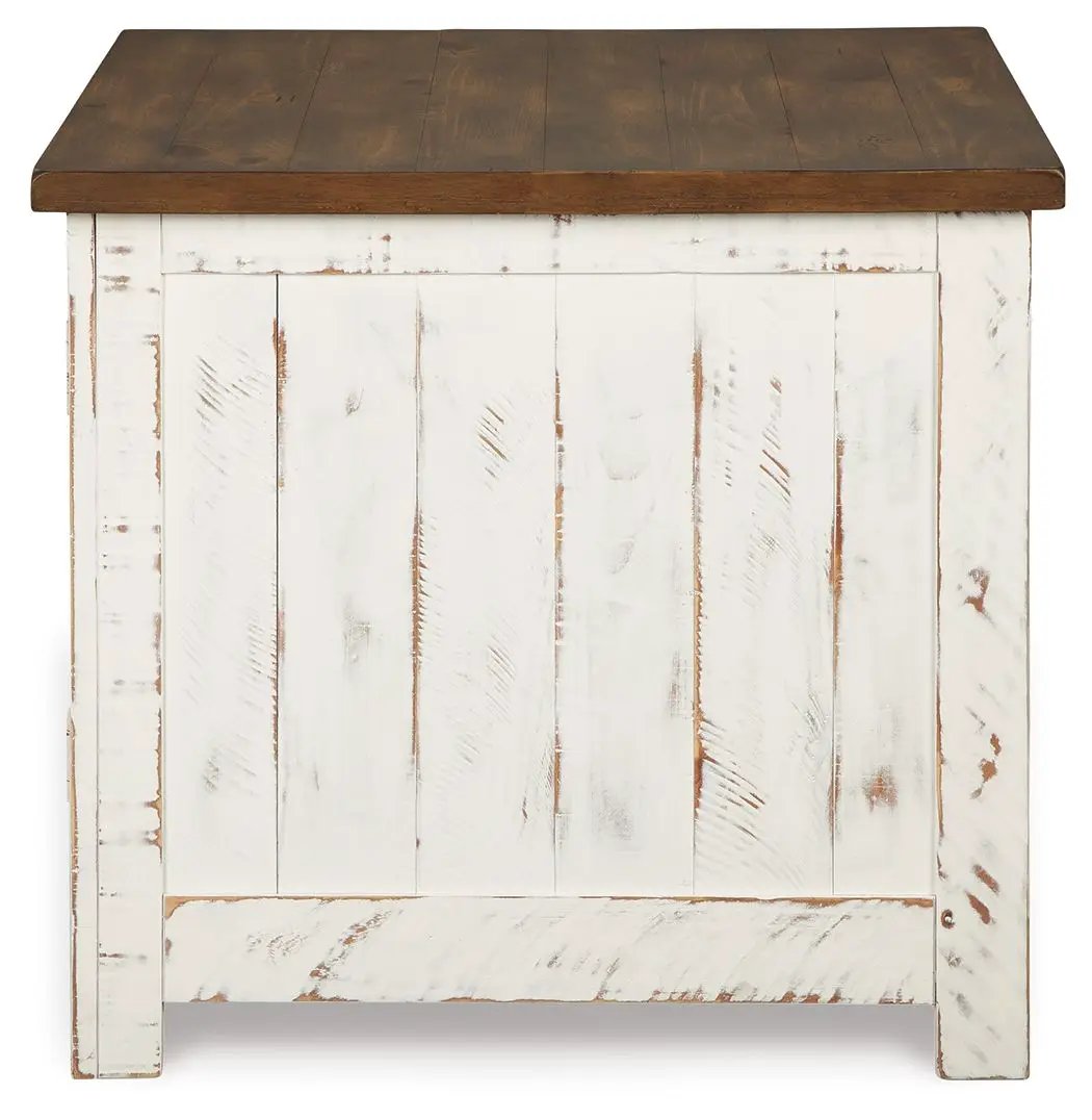 Wystfield Rectangular End Table | White And Brown | Two Doors | Adjustable Shelf
