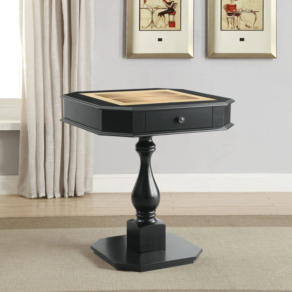 Bishop Chess Checker Game Table | Reversible 3-In-1 Game Tray | Two Drawers | Rich Finish