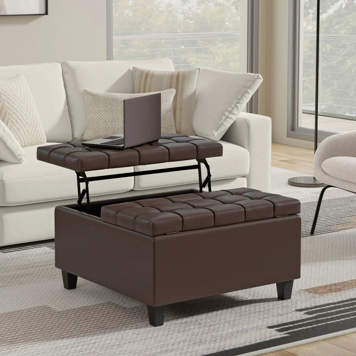 Harrison Large Coffee Table Storage Ottoman | Split Lift-Up Top | Square Design | 36 Inch Width