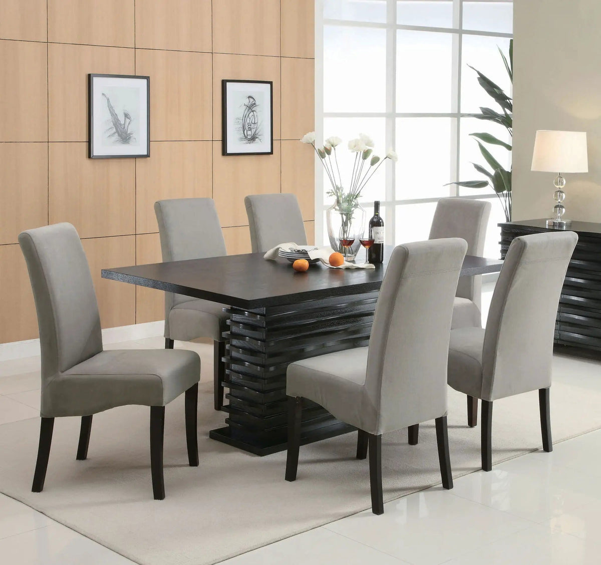 Stanton 7-piece Rectangular Dining Table Set | 7-Piece Set | Rubberwood & Engineered Wood | Grey
