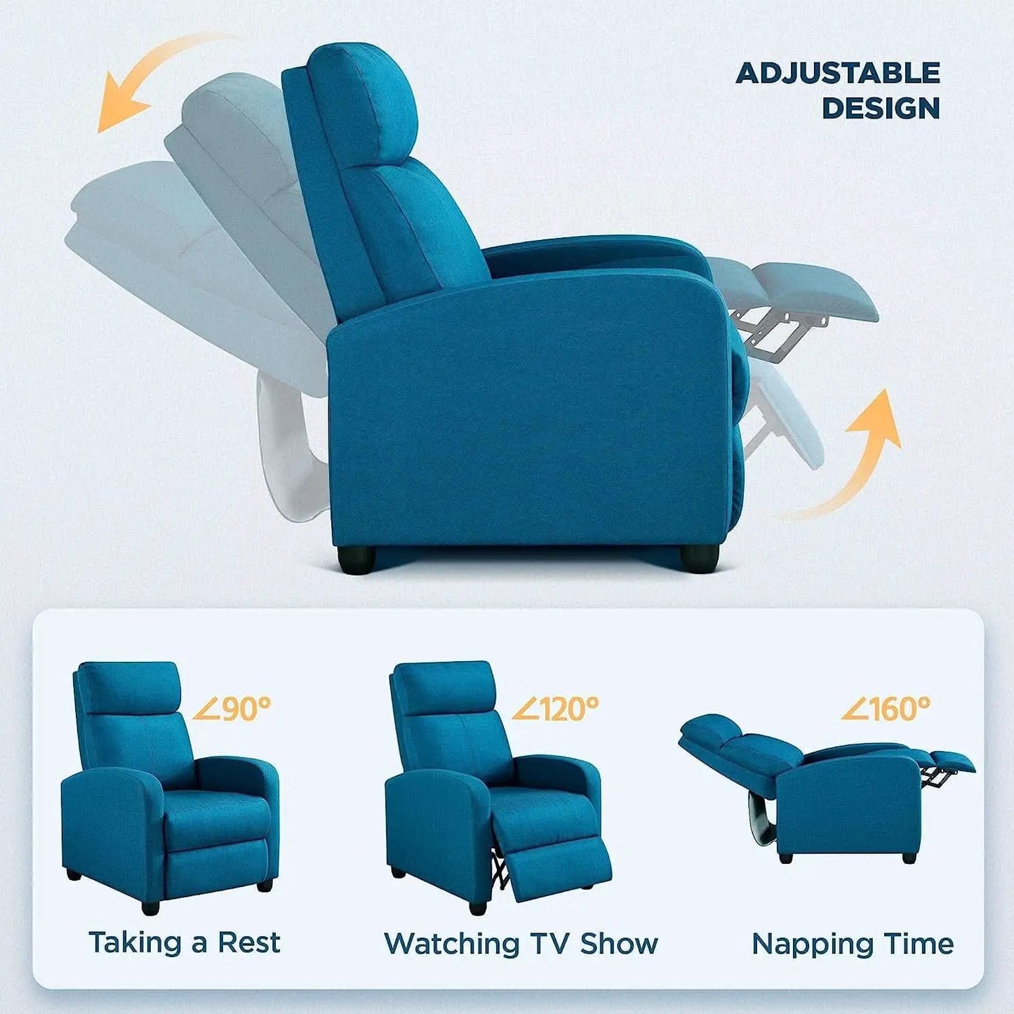 Blue Fabric Recliner Chair For Living Room Comfort from PriceLows™