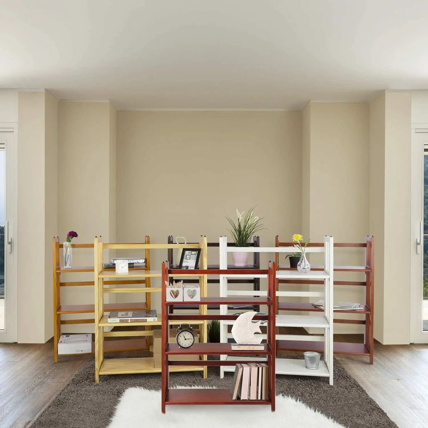 3-Shelf Folding Stackable Bookcase 27.5 Inch Wide Honey Oak from PriceLows™