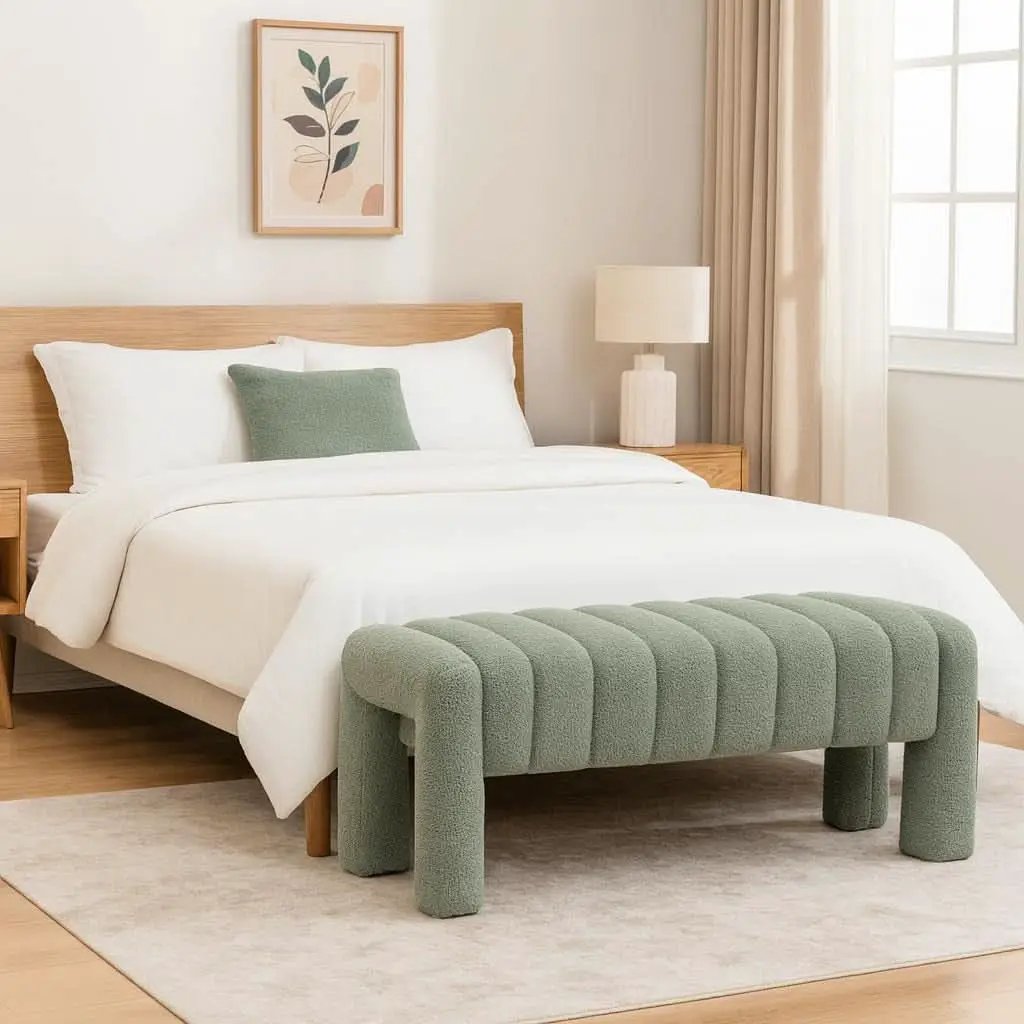 42.5 Inches Upholstered Ottoman Bench Boucle Fabric from PriceLows™