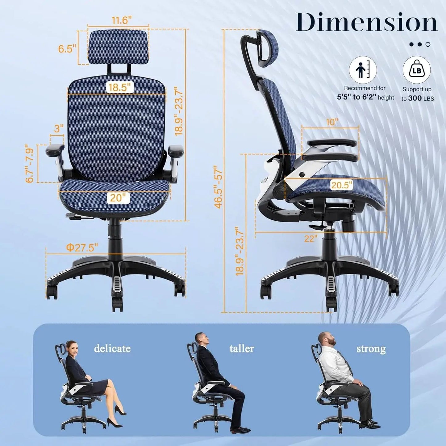 Blue Ergonomic Mesh Office Chair With Lumbar Support from PriceLows™
