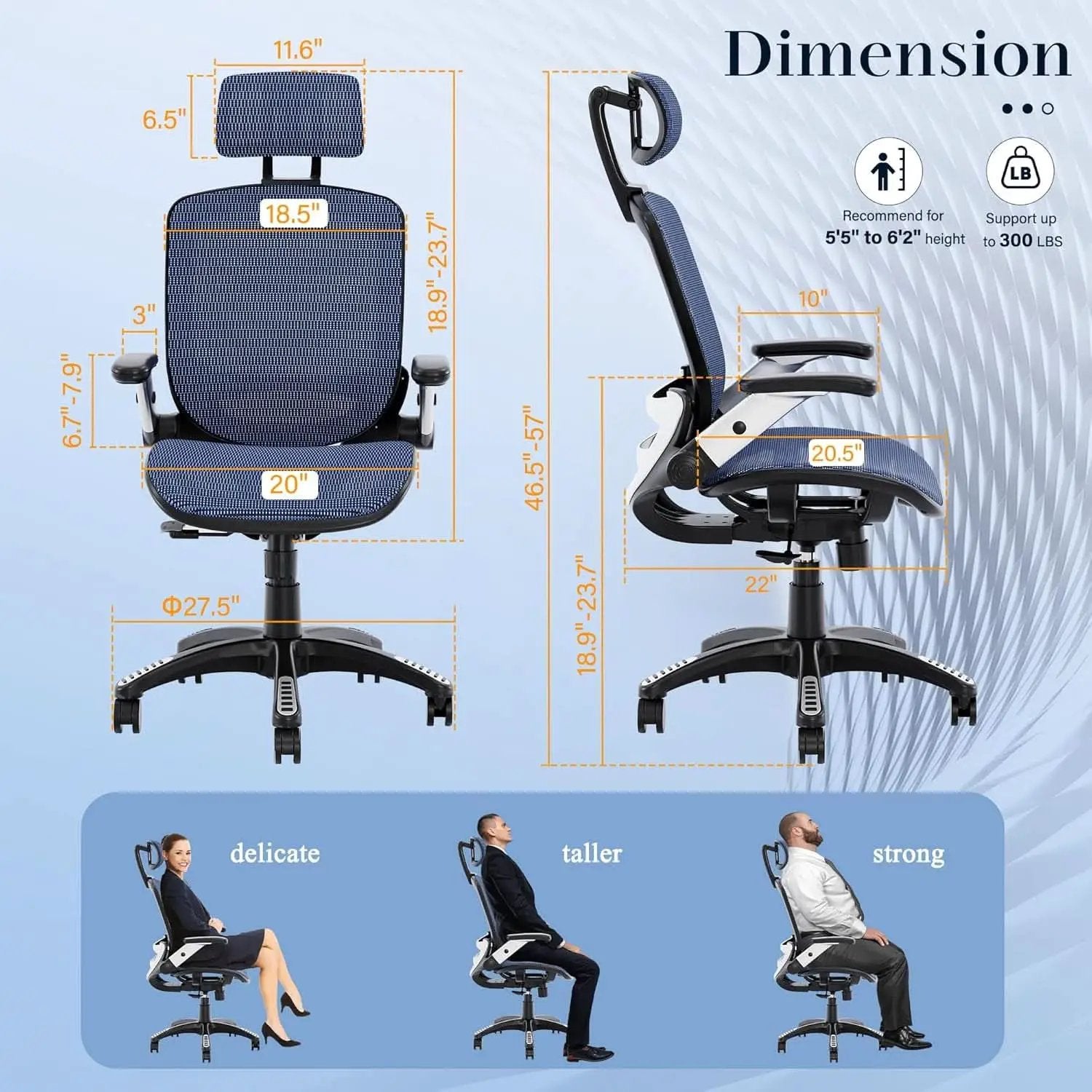 Blue Ergonomic Mesh Office Chair With Lumbar Support from PriceLows™