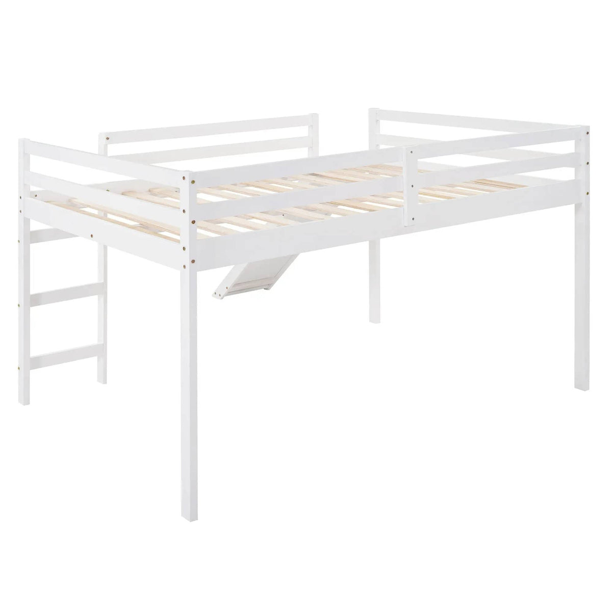 Full Loft Bed With Slide, Multifunctional Design - | 77.4 x 57.2 x 49.2 in | Pine Wood | White