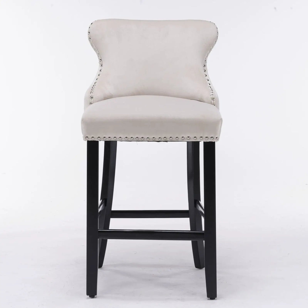 Wing-Back Barstools | Button Tufted Decoration | Wooden Legs With Nailhead Trim | Contemporary Upholstery