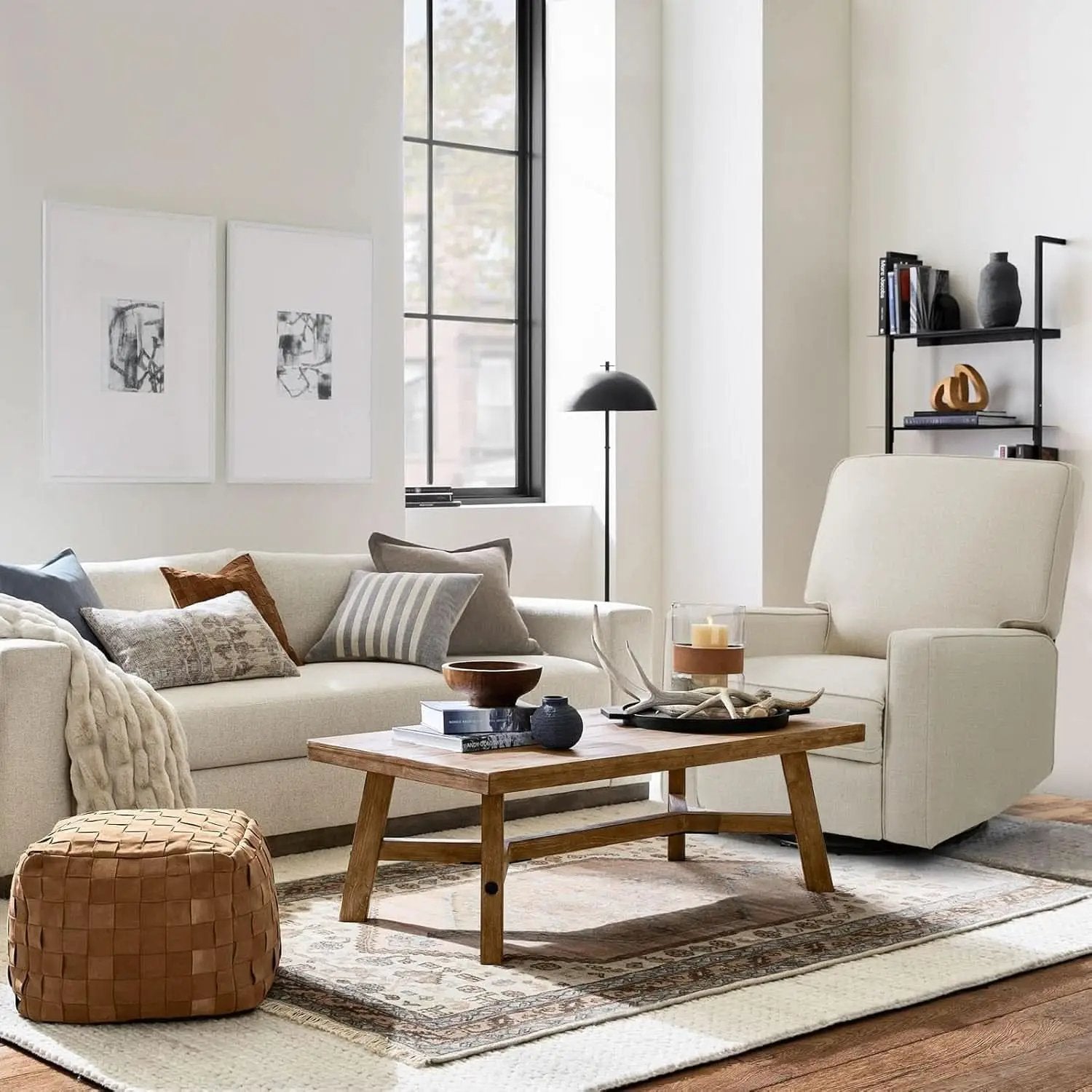 Beige Fabric Swivel Rocker Recliner Armchair DeepSeat from PriceLows™