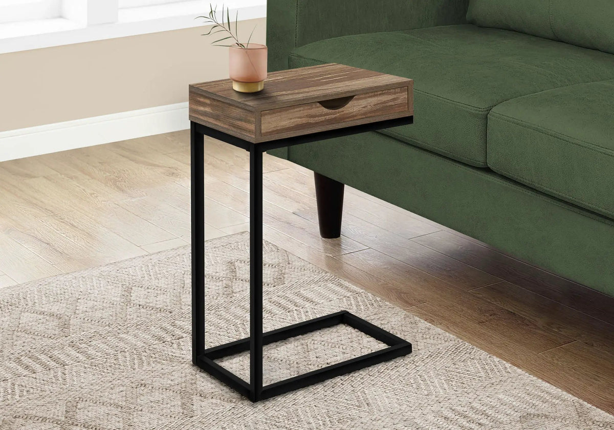 C-Shaped Accent Table | Sturdy Metal Base | Thick Panel Top | Contemporary Design