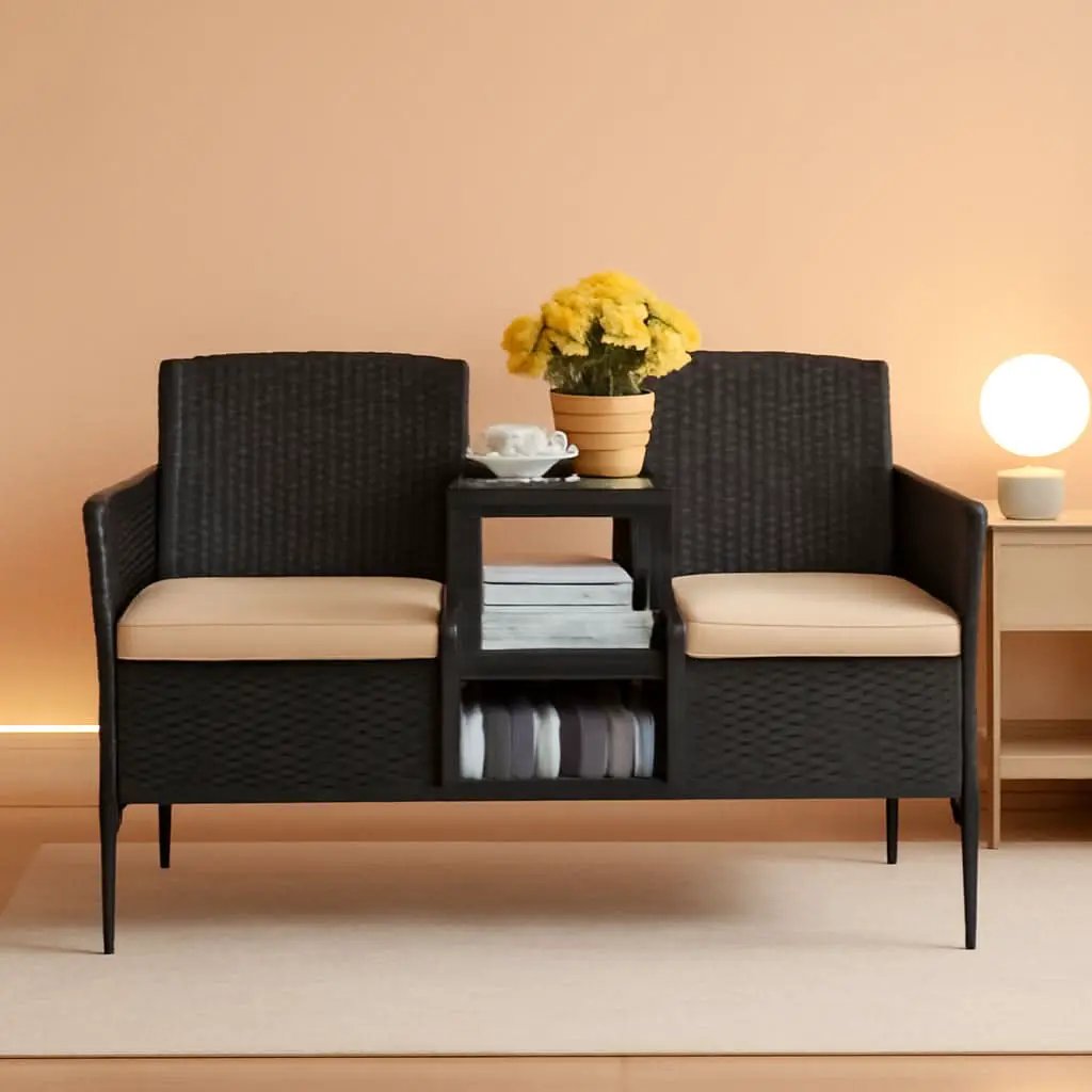 Outdoor Patio 2 Seat Loveseat Set With Built Table Beige from PriceLows™