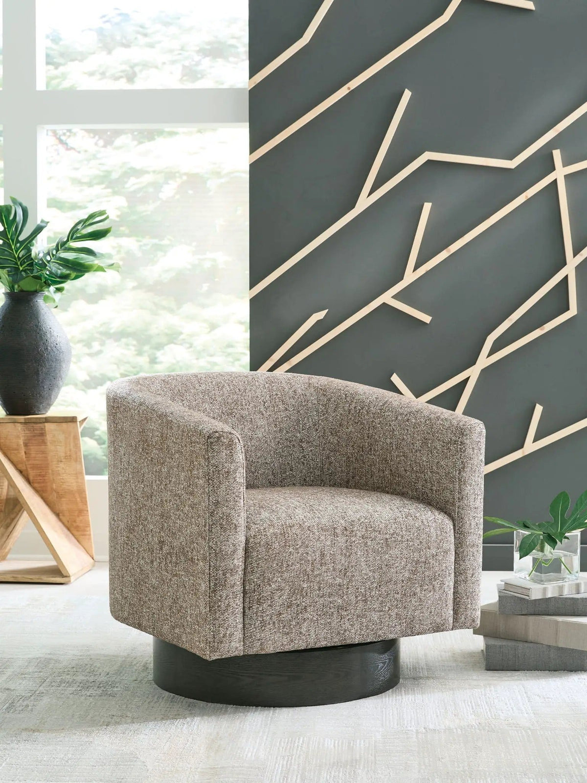 Jorryn Swivel Accent Chair | 29.5 x 29.25 x 29.88 in | Engineered Wood & Oak Veneer | Brown