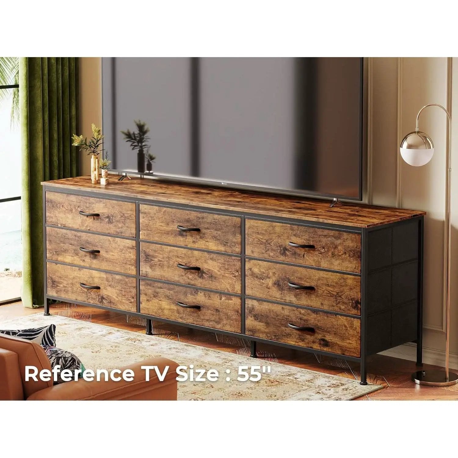 Rustic Brown 9 Drawer Dresser With TV Stand Media Console from PriceLows™