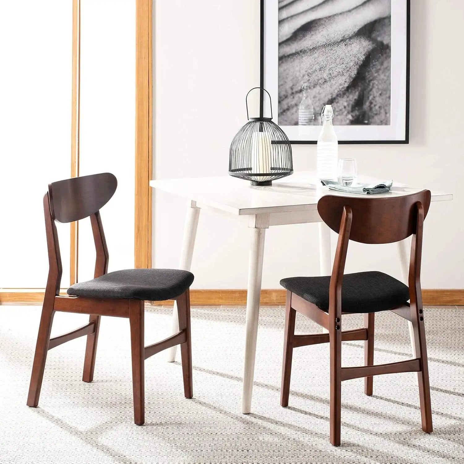 Walnut Finish Dining Chairs With Black Cushions Set Of 2 from PriceLows™