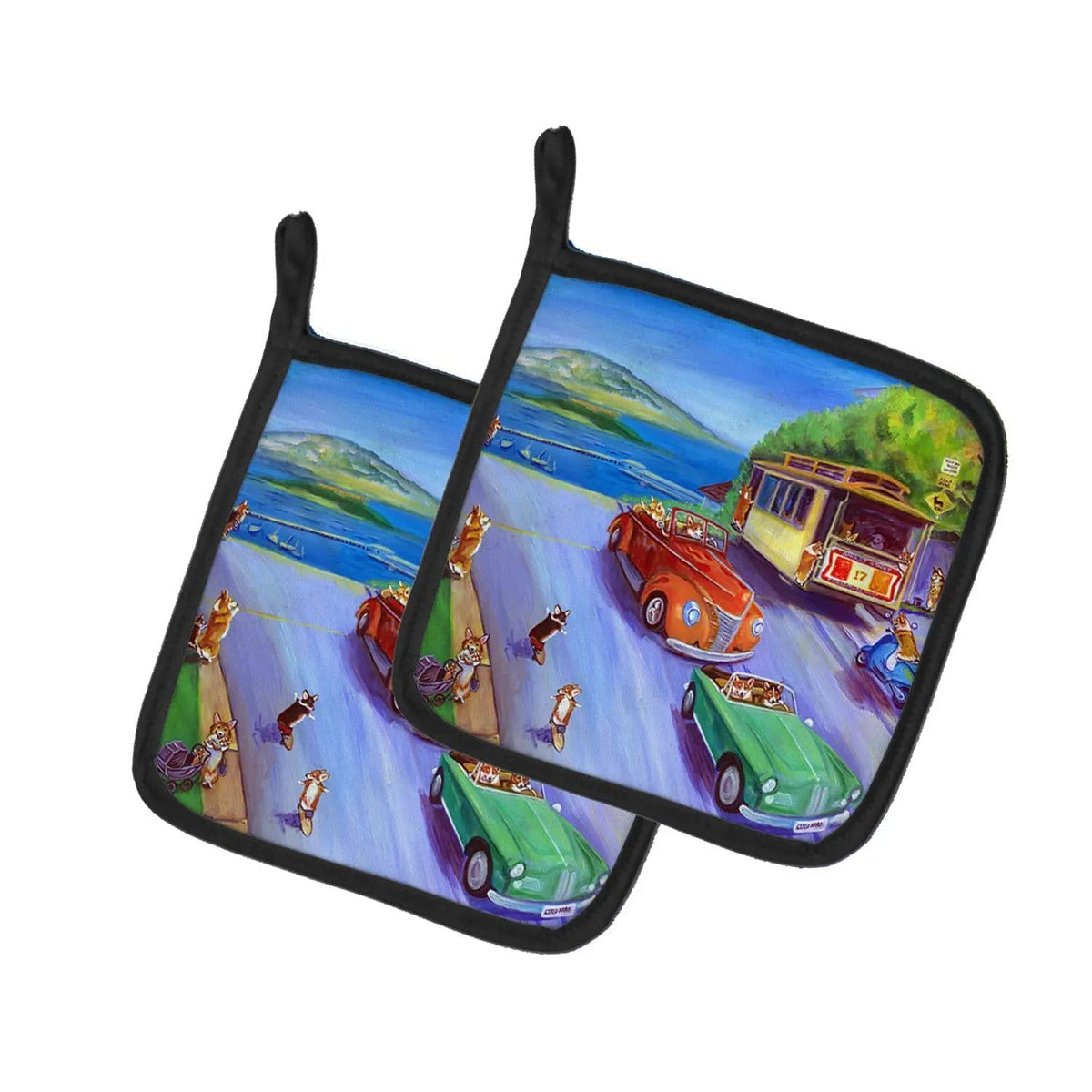 Pot Holder Set of 2 | Heat Resistant Quilted Hot Pads | 7.5 x 7.5 Inch | Corgi Hyde Park