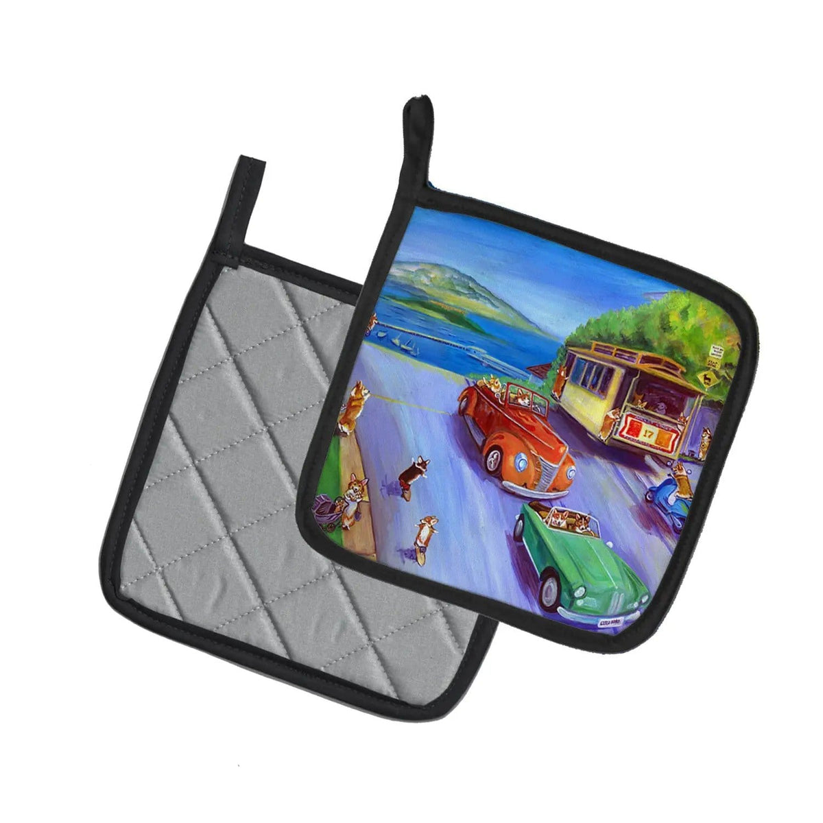 Pot Holder Set of 2 | Heat Resistant Quilted Hot Pads | 7.5 x 7.5 Inch | Corgi Hyde Park