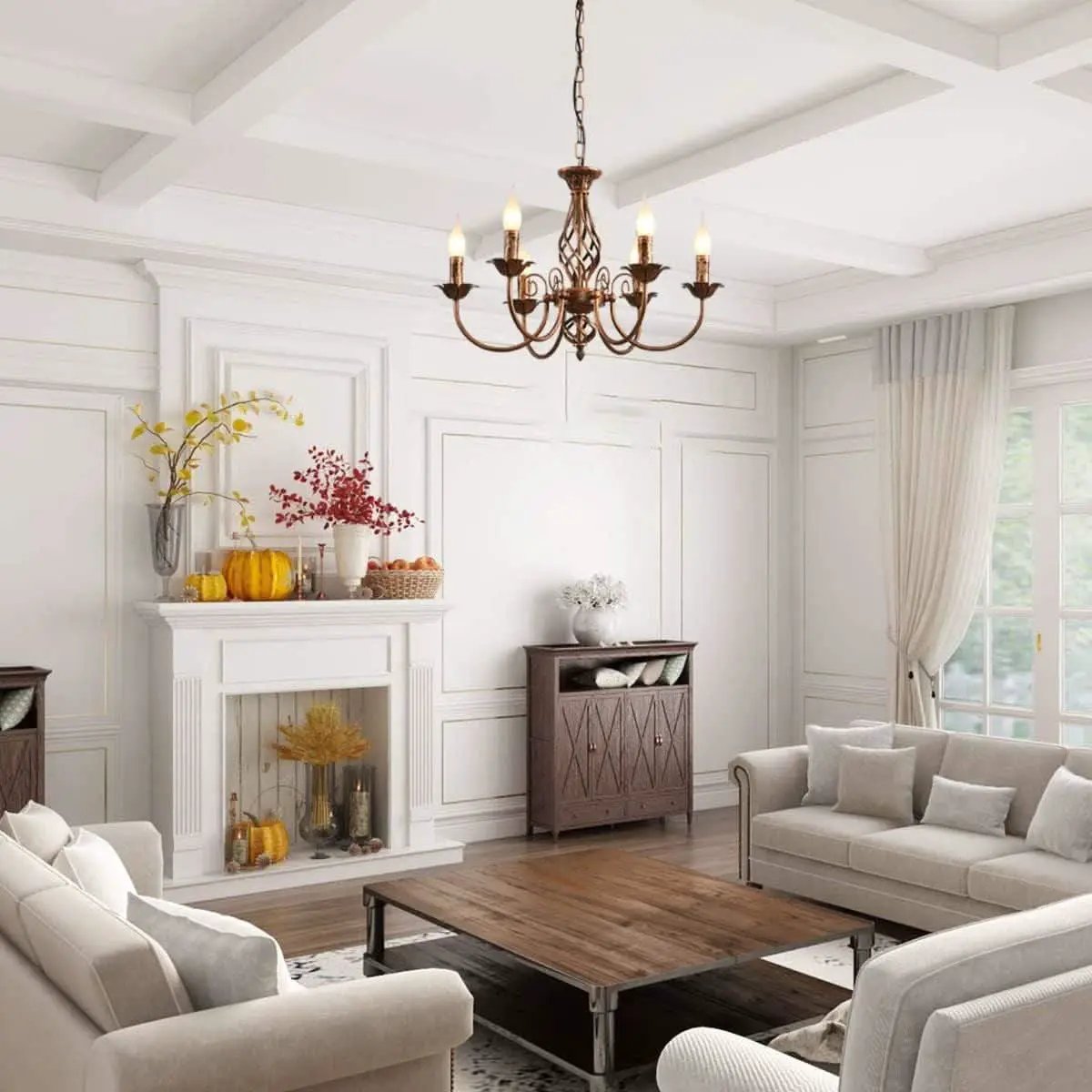 Bronze Rustic Farmhouse Chandelier Six Light Pendant from PriceLows™