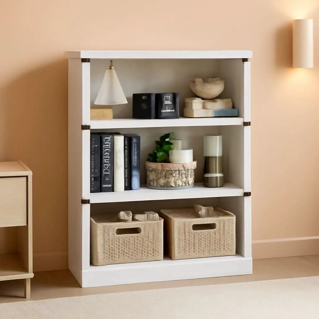 3 Tier Farmhouse Wood Bookcase With Storage White 40 Inch High 31.5 Inch Wide For Living Room And Home Office from PriceLows™