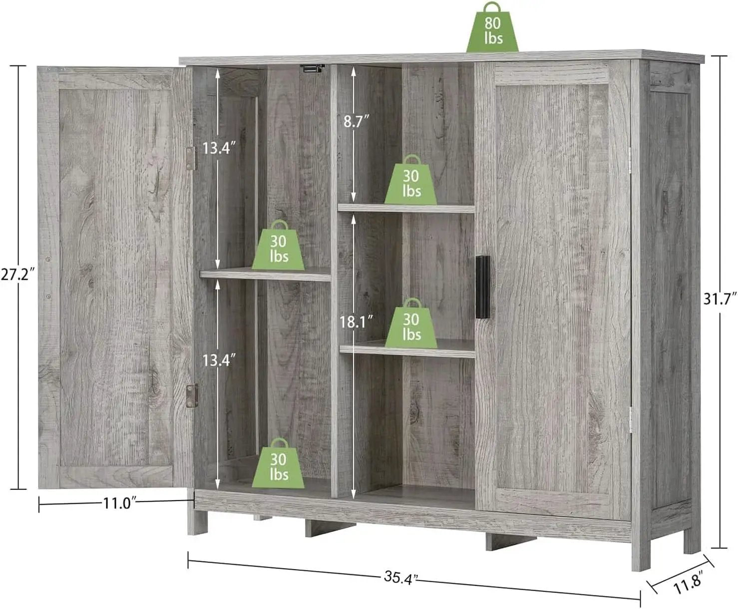 Grey Storage Cabinet With 2 Doors And 4 Adjustable Shelves from PriceLows™