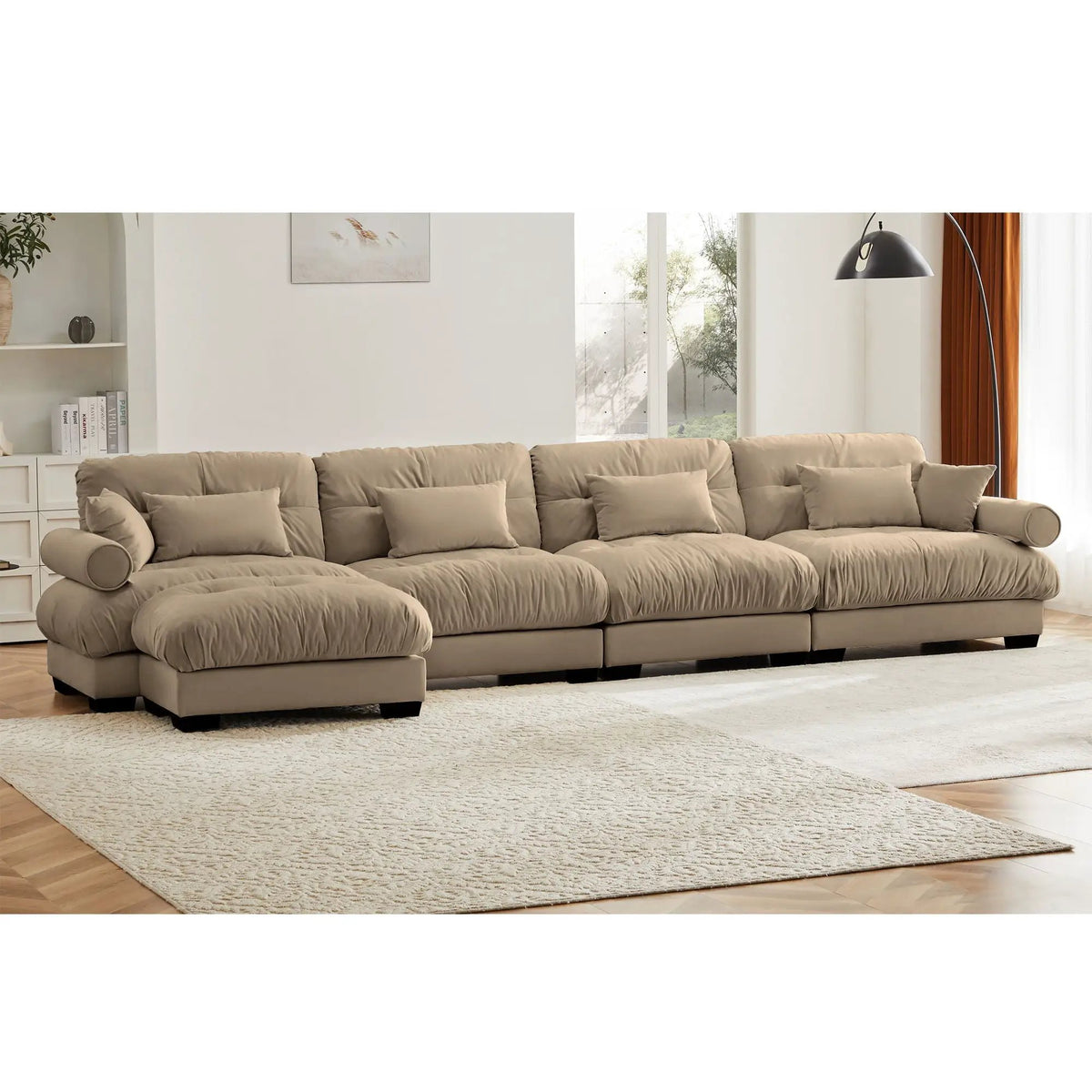 Modern Sectional Sofa | With Ottoman | Deep Seat Cushions | Throw Pillows